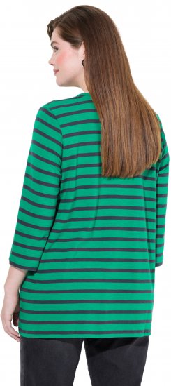 Ulla Popken Striped 3/4 Sleeve A-Line Tee Moss Green - Тениски - 