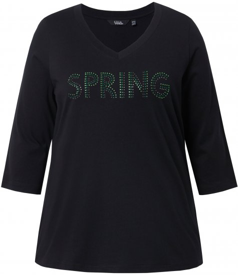 Ulla Popken SPRING Studded 3/4 Sleeve Tee Black - Тениски - 