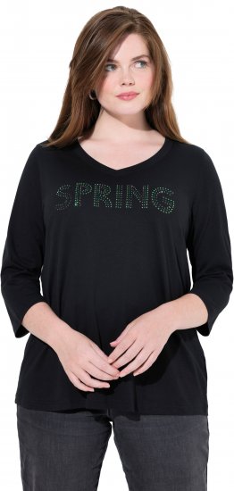 Ulla Popken SPRING Studded 3/4 Sleeve Tee Black - Тениски - 