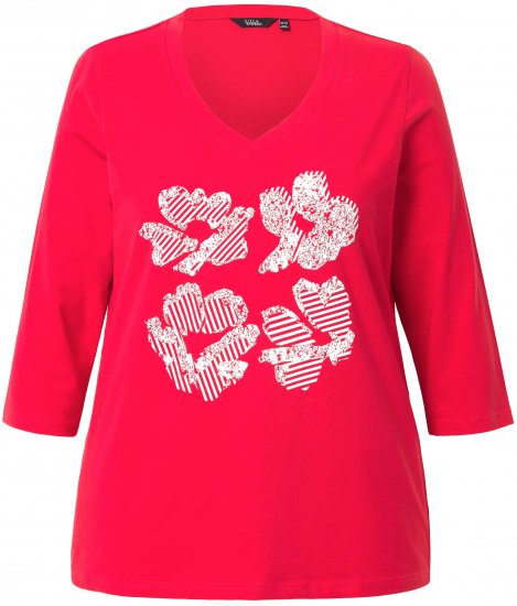 Ulla Popken Floral Graphic V-Neck Tee Lychee - Печатни тениски за жени - 