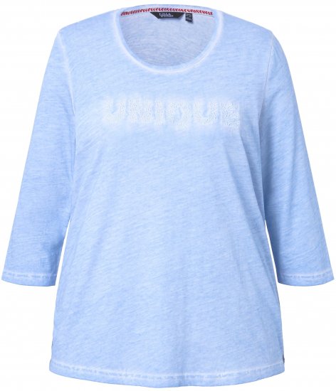 Ulla Popken UNIQUE Embroidered 3/4 Sleeve Tee Light Blue - Тениски - 