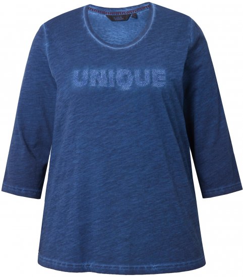 Ulla Popken UNIQUE Embroidered 3/4 Sleeve Tee Ink Blue - Тениски - 
