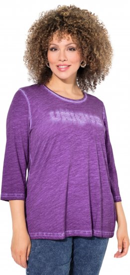 Ulla Popken UNIQUE Embroidered 3/4 Sleeve Tee Purple - Тениски - 