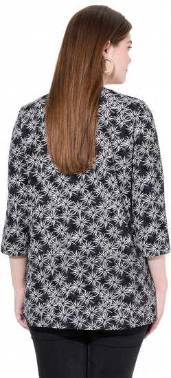 Ulla Popken Graphic Flower A-Line 3/4 Sleeve Tee Black - Тениски - 