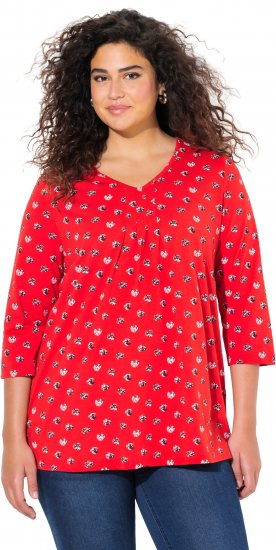 Ulla Popken Minimal Floral Print 3/4 Sleeve Tee Neon Red - Печатни тениски за жени - 