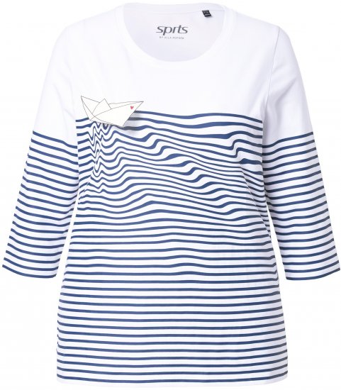 Ulla Popken Paper Boat Print 3/4 Sleeve Tee Snow White - Печатни тениски за жени - 