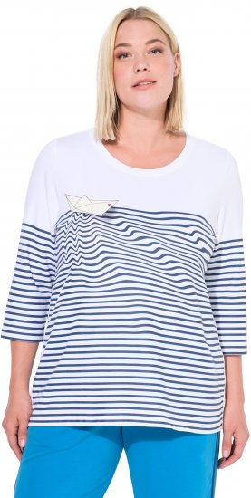 Ulla Popken Paper Boat Print 3/4 Sleeve Tee Snow White - Печатни тениски за жени - 