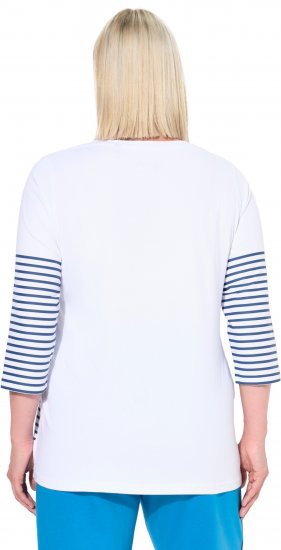 Ulla Popken Paper Boat Print 3/4 Sleeve Tee Snow White - Печатни тениски за жени - 