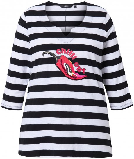 Ulla Popken Chilli Pepper Sequined 3/4 Sleeve Graphic Tee Black - Тениски - 