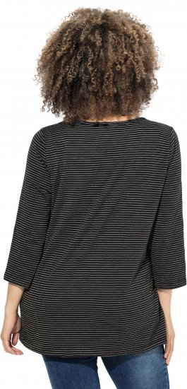 Ulla Popken Glitter Stripe 3/4 Sleeve Tee Anthracite - Печатни тениски за жени - 