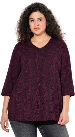 Ulla Popken Mixed Pattern Stripe 3/4 Sleeve Tee Black - Тениски - 