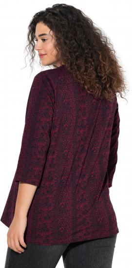 Ulla Popken Mixed Pattern Stripe 3/4 Sleeve Tee Black - Печатни тениски за жени - 