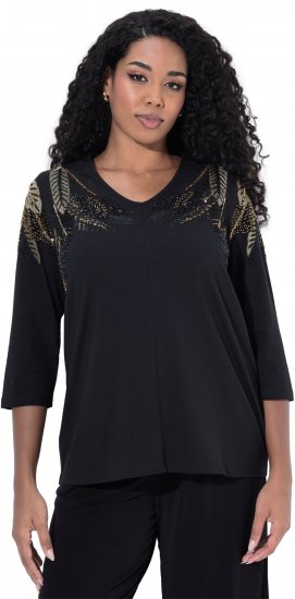 Ulla Popken Feather Beadwork 3/4 Sleeve Top Black - Печатни тениски за жени - 