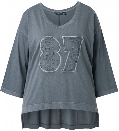 Ulla Popken 87 Applique Oversized Long Sleeve Tee Graphite Grey - Тениски - 