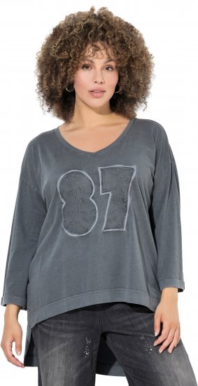 Ulla Popken 87 Applique Oversized Long Sleeve Tee Graphite Grey - Тениски - 