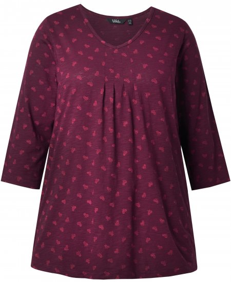 Ulla Popken Flower Print 3/4 Sleeve Tee Dark Ruby - Тениски - 