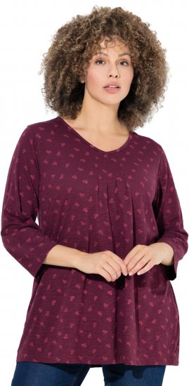 Ulla Popken Flower Print 3/4 Sleeve Tee Dark Ruby - Тениски - 