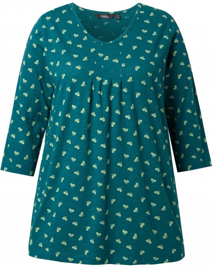 Ulla Popken Flower Print 3/4 Sleeve Tee Teal Green - Тениски - 