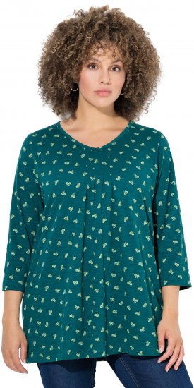 Ulla Popken Flower Print 3/4 Sleeve Tee Teal Green - Тениски - 