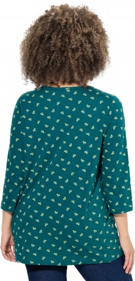 Ulla Popken Flower Print 3/4 Sleeve Tee Teal Green - Тениски - 