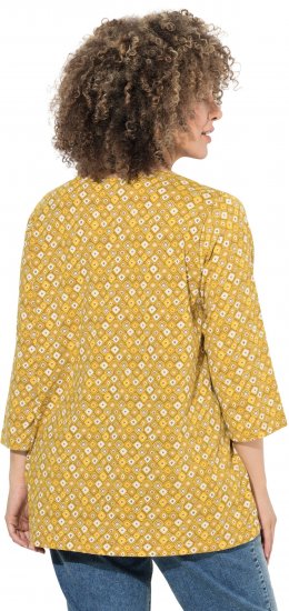 Ulla Popken Graphic Print Pleated 3/4 Sleeve Tee Mocha Brown - Тениски - 