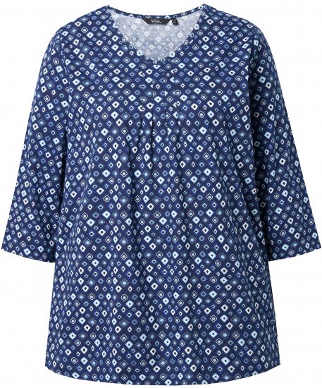 Ulla Popken Graphic Print Pleated 3/4 Sleeve Tee Blue - Тениски - 