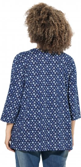 Ulla Popken Graphic Print Pleated 3/4 Sleeve Tee Blue - Тениски - 