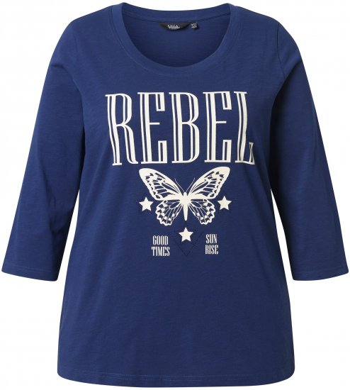 Ulla Popken Rebel 3/4 Sleeve Graphic Tee Ink Blue - Тениски - 