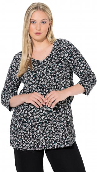 Ulla Popken Snowflake Print 3/4 Sleeve Tee Black - Тениски - 