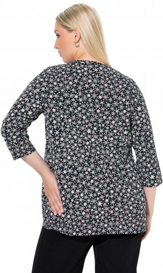 Ulla Popken Snowflake Print 3/4 Sleeve Tee Black - Тениски - 