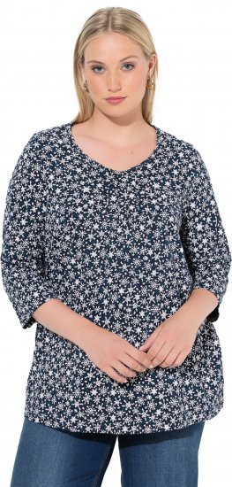 Ulla Popken Snowflake Print 3/4 Sleeve Tee Navy - Тениски - 