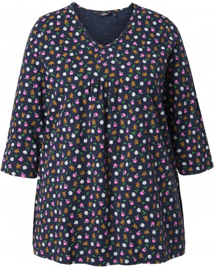 Ulla Popken Gingerbread Print 3/4 Sleeve Tee Navy - Тениски - 