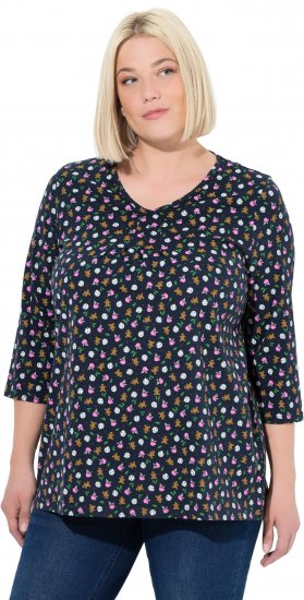 Ulla Popken Gingerbread Print 3/4 Sleeve Tee Navy - Тениски - 