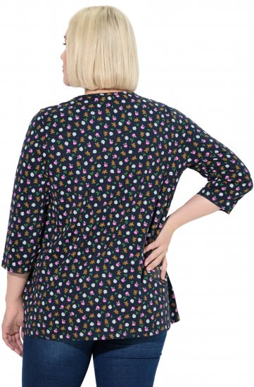Ulla Popken Gingerbread Print 3/4 Sleeve Tee Navy - Тениски - 