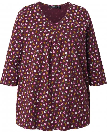 Ulla Popken Gingerbread Print 3/4 Sleeve Tee Plum - Тениски - 