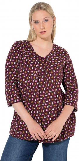 Ulla Popken Gingerbread Print 3/4 Sleeve Tee Plum - Тениски - 