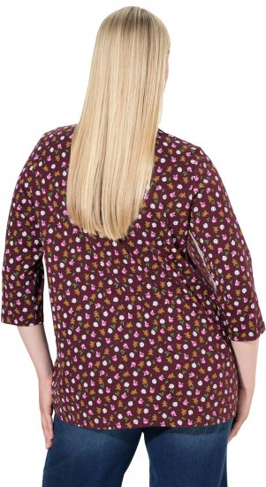 Ulla Popken Gingerbread Print 3/4 Sleeve Tee Plum - Тениски - 