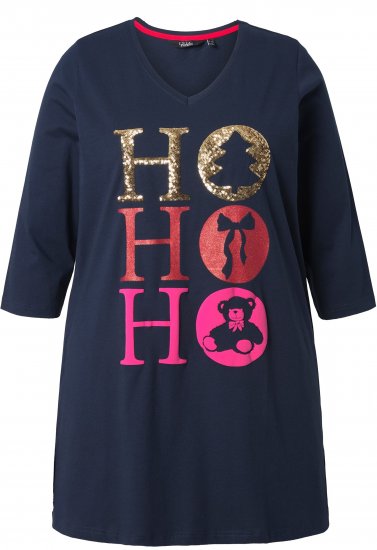 Ulla Popken Ho Ho Ho 3/4 Sleeve Graphic Tunic Tee Navy - Тениски - 