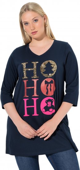 Ulla Popken Ho Ho Ho 3/4 Sleeve Graphic Tunic Tee Navy - Тениски - 