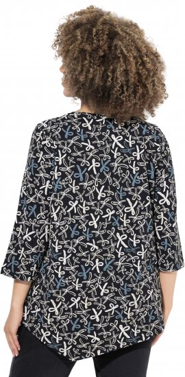 Ulla Popken Ribbon Print 3/4 Sleeve Asymmetric Tee Black - Печатни тениски за жени - 