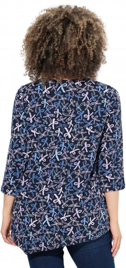Ulla Popken Ribbon Print 3/4 Sleeve Asymmetric Tee Navy - Печатни тениски за жени - 