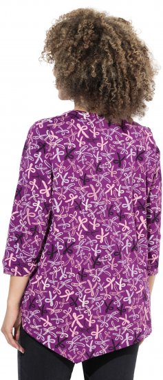 Ulla Popken Ribbon Print 3/4 Sleeve Asymmetric Tee Light Plum - Печатни тениски за жени - 