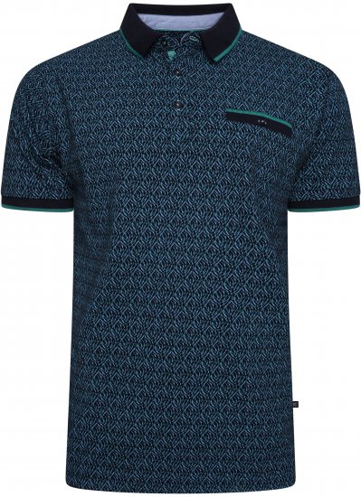 Kam Jeans 5527 AOP Pique Polo with Tipping on Collar/Cuffs Navy - Поло тениски - мъжки тениски с яка големи размери