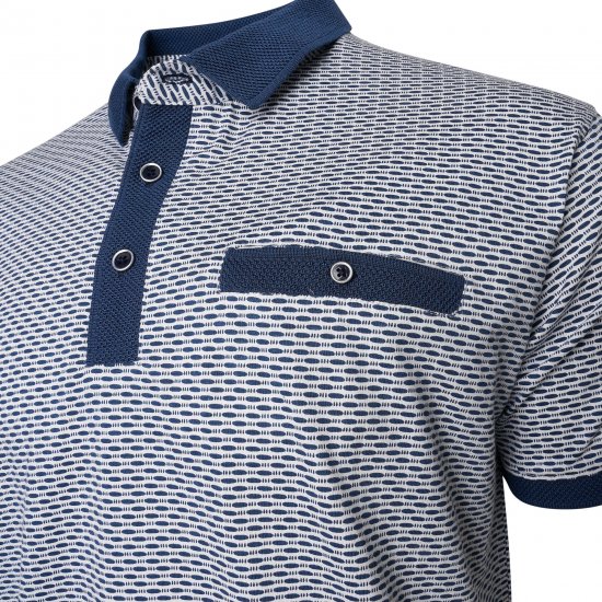 Kam Jeans 5528 AOP Print with Jacquard Collar/Cuffs Polo Navy - Поло тениски - мъжки тениски с яка големи размери