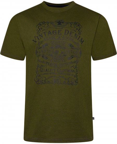 Kam Jeans 5786 Vintage Denim Print Tee Olive - Тениски - мъжки тениски големи размери