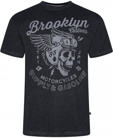 Kam Jeans 5788 Brooklyn Motorcycle Skull Print Tee Black - Тениски - мъжки тениски големи размери