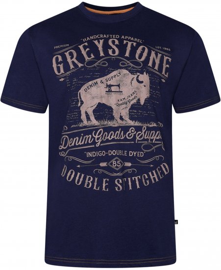 Kam Jeans 5790 Greystone Print Tee Navy - Тениски - мъжки тениски големи размери
