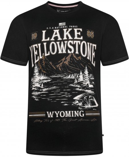 Kam Jeans 5792 Lake Yellowstone Print Tee Black - Тениски - мъжки тениски големи размери