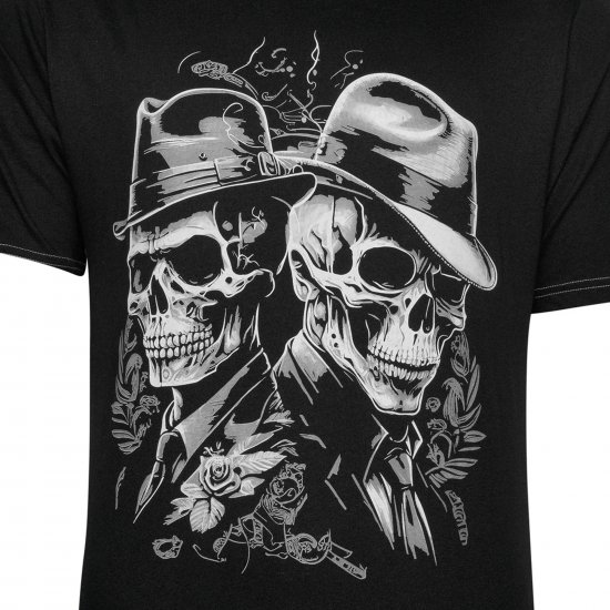 Kam Jeans 5796 Twin Gentleman Skull Print Tee Black - Тениски - мъжки тениски големи размери