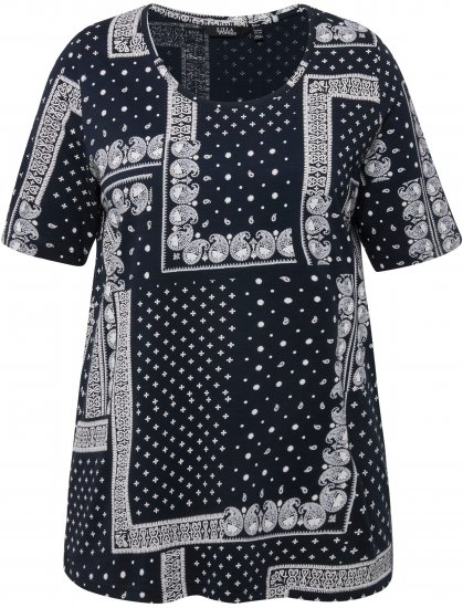 Ulla Popken Paisley A-Line Short Sleeve Tee Navy Blue - Печатни тениски за жени - 